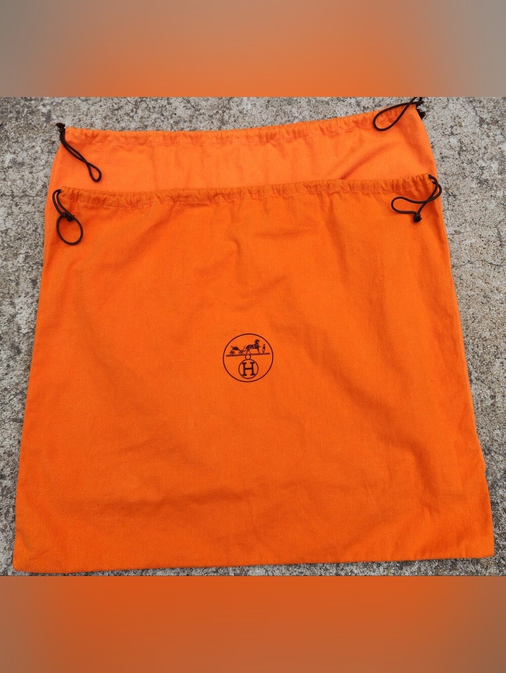 Pair (2) Authentic Vintage Hermès Orange Drawstring Dust Bags Large 23”x21”